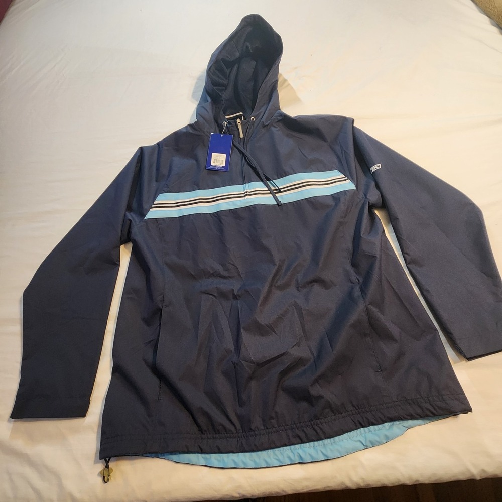 NWT Vintage 2003 Reebok Womens 1/4 Zip Windbreaker Jacket XL Navy Blue Stripe